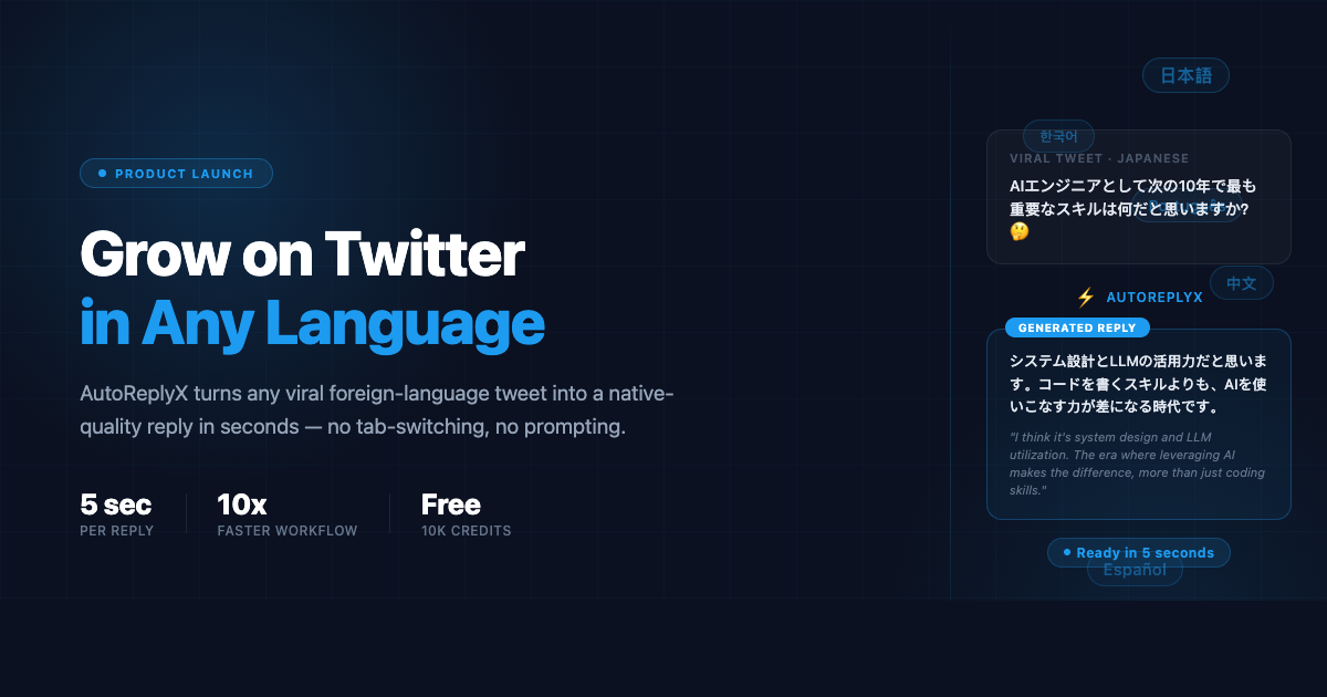 Grow on Twitter in Any Language — AutoReplyX turns viral foreign-language tweets into native-quality replies in seconds